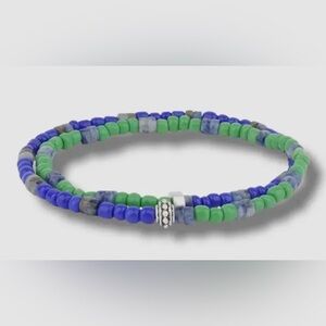 Bespoke Men's Blue Green Skinny Double Strand Stone Bracelet